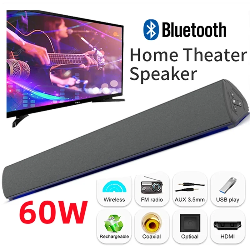 Home Cinema Subwoofer - 60W Wireless TV PC Soundbar Bluetooth