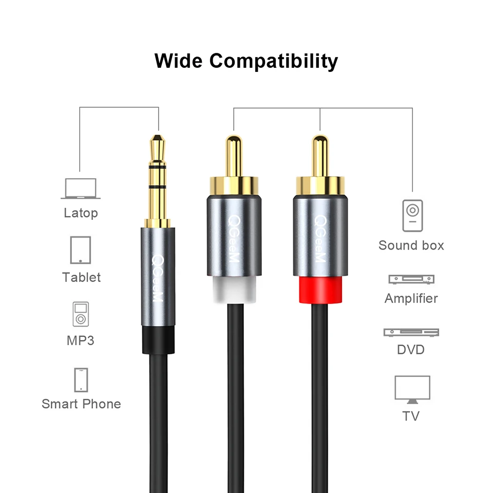 QGeeM RCA Cable 2RCA to 3.5 Au - Home Cinema Subwoofer review and price