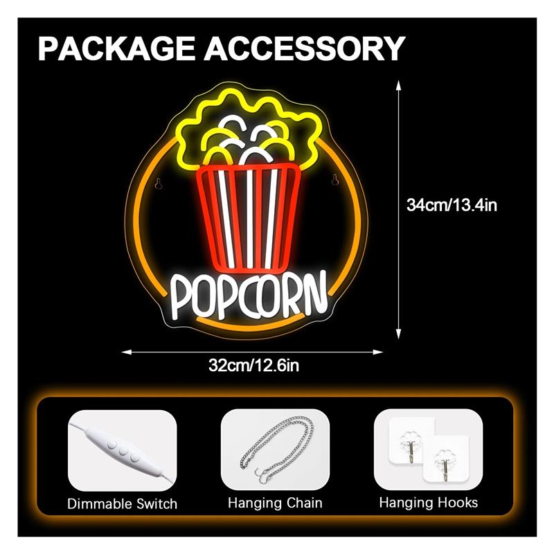 Popcorn Neon Sign Dimmable USB - Home Cinema Today review and price