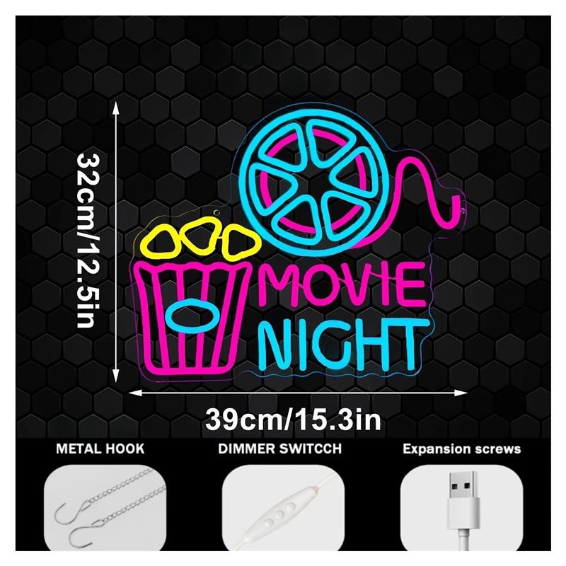 Movie Night Neon Sign Popcorn  - Home Cinema Today review and price